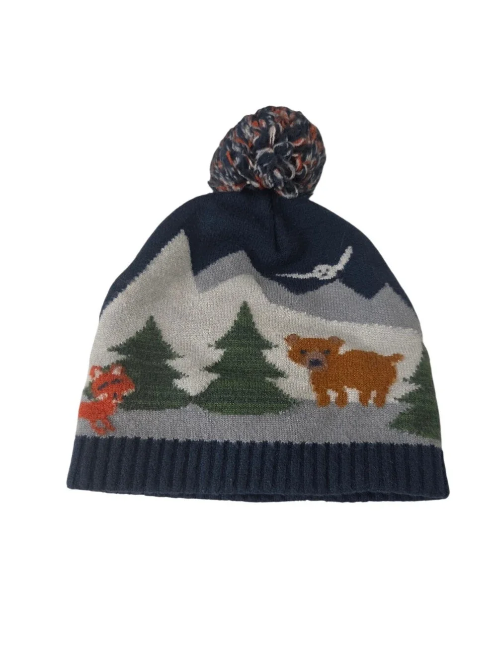 NYGB Baby Woodland Animal Pom Beanie Deer Fox Bear Winter Knit Hat Toddler OS